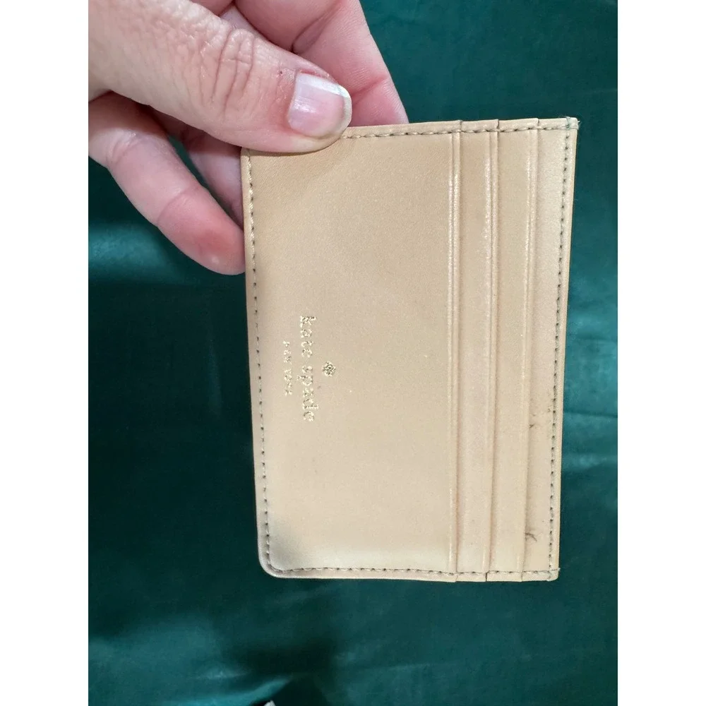 Kate Spade New York Card Holder Set Teal Pebbled Leather & Beige Smooth Leather